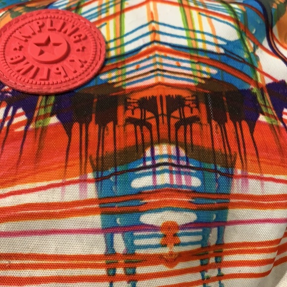 RARE! KIPLING Backpack Tropical Paint Spatter w the signature PLUSH MONKEY! - Picture 5 of 12